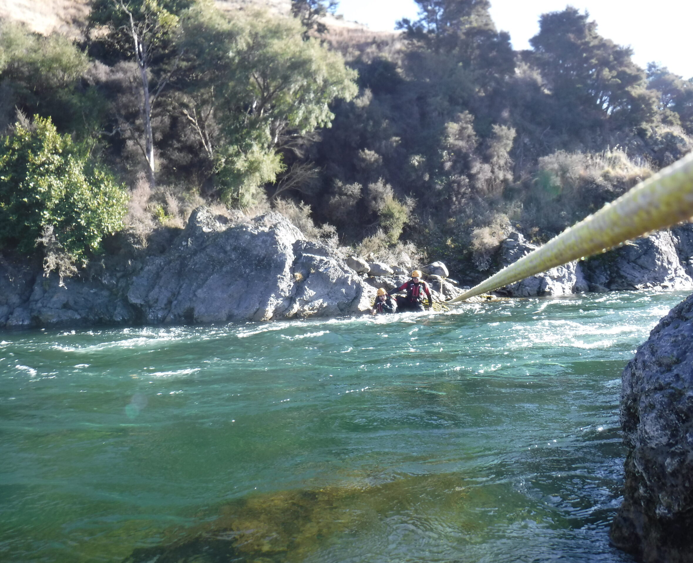 Throwline in action for swift water rescue